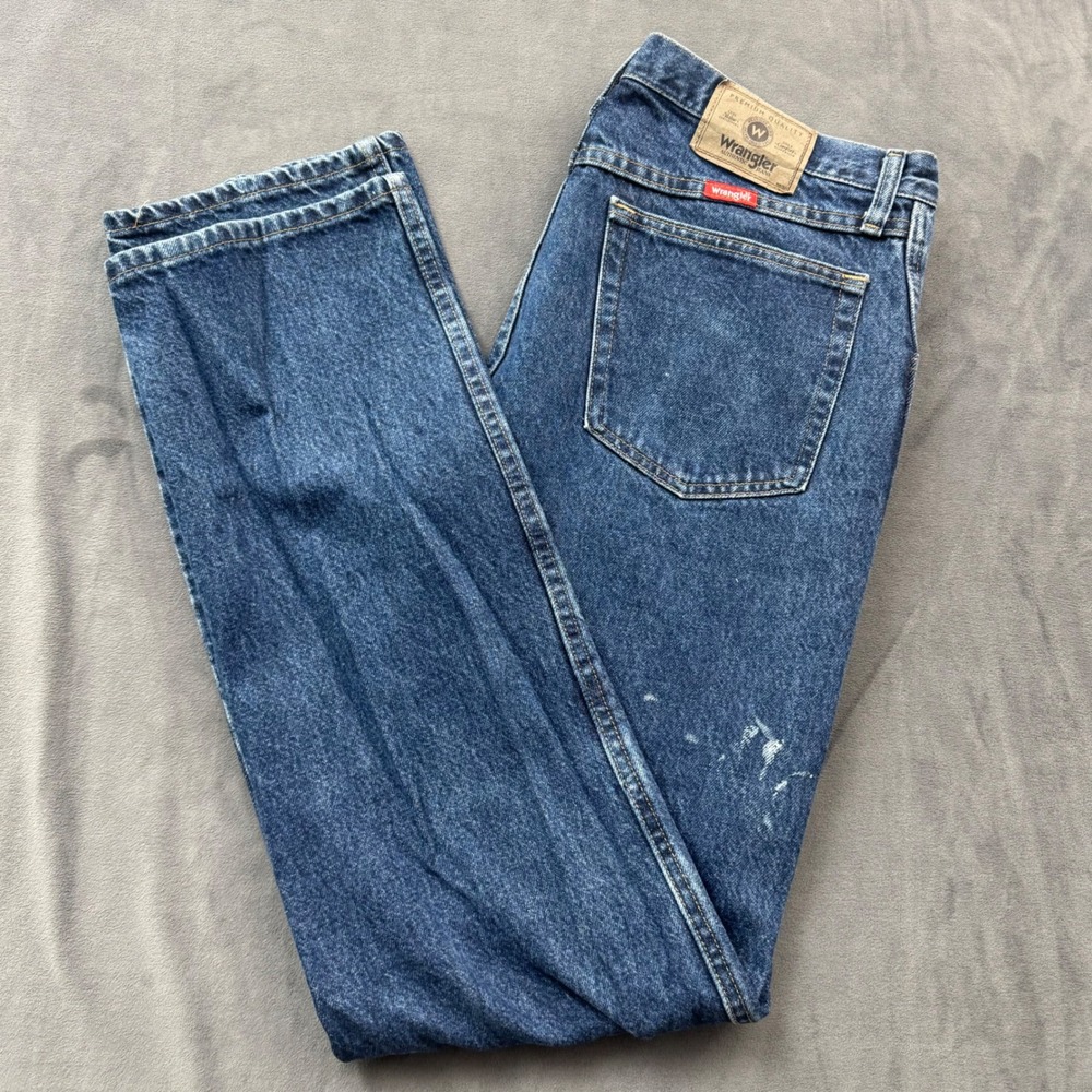 Wrangler Authentic Jeans Mens 33x34 Dark Wash Straight Leg Denim 96501MR